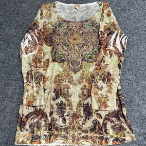 Reba Top Womens Size L Multicolor Paisley Mandala Embellished Bead USA Made